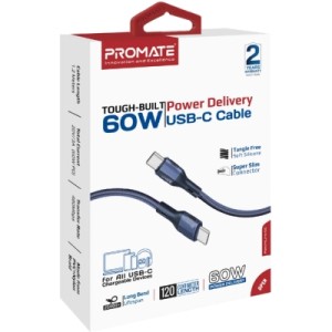 Дата кабель USB-C to USB-C 1.2m 60W PD FletchLink-CC blue Promate (fletchlink-cc.blue)