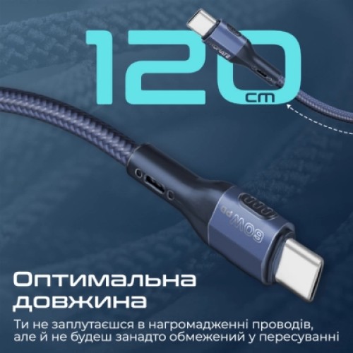 Дата кабель USB-C to USB-C 1.2m 60W PD FletchLink-CC blue Promate (fletchlink-cc.blue)