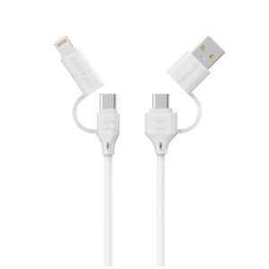 Дата кабель USB-C + USB 2.0 AM to USB-C + Lightning 1.2m 60W quadcord-pd60 white Promate (quadcord-pd60.white)
