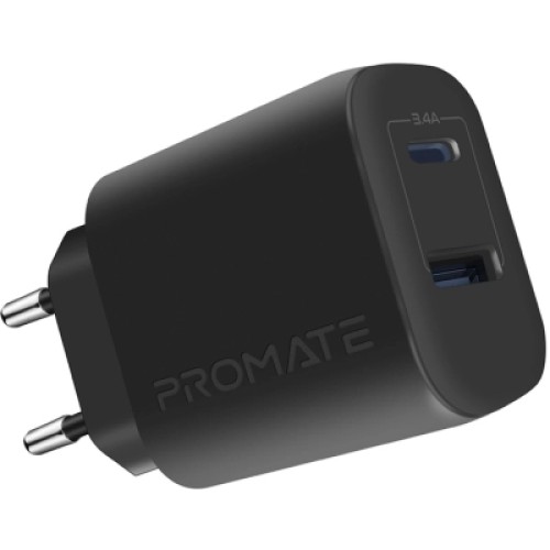 Зарядное устройство Promate 17W USB-C + USB-A (biplug-2.black)
