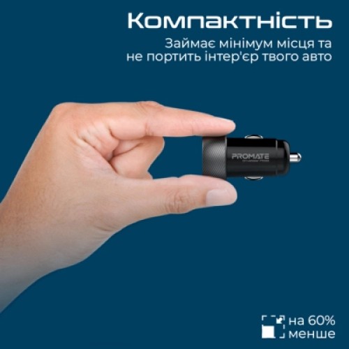 Зарядное устройство Promate drivegear-pd33 USB-C PD33W + USB-A QC3.0 Black (drivegear-pd33)