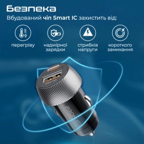 Зарядное устройство Promate drivegear-pd33 USB-C PD33W + USB-A QC3.0 Black (drivegear-pd33)