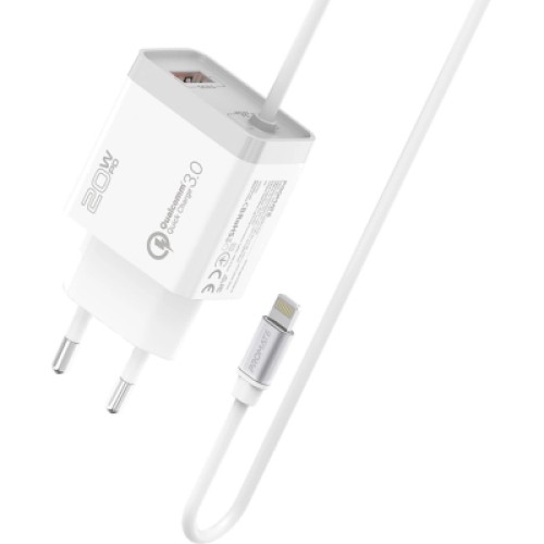 Зарядное устройство Promate 20W PD Lightning + USB QC3.0 (icharge-pdqc3.white)