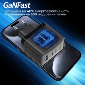 Зарядное устройство Promate powerport-45 2xUSB-C PD + USB-A QC 45W Black (powerport-45.black)