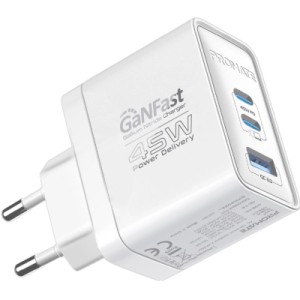 Зарядное устройство Promate powerport-45 2xUSB-C PD + USB-A QC 45W White (powerport-45.white)