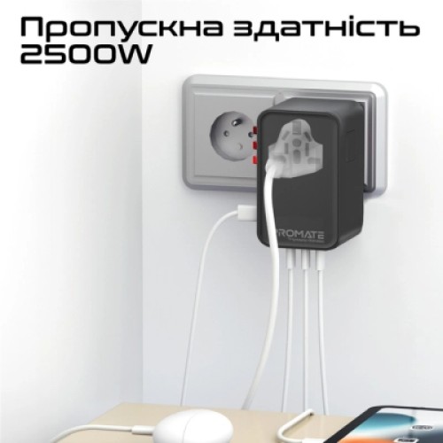 Зарядное устройство Promate tripmate-gan160 3xUSB-C PD + USB-A QC 160W GaN Black (tripmate-gan160)