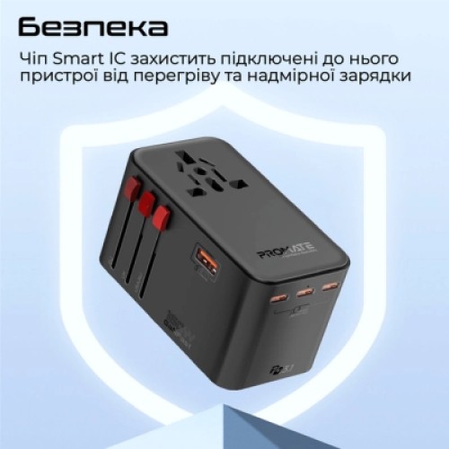 Зарядное устройство Promate tripmate-gan160 3xUSB-C PD + USB-A QC 160W GaN Black (tripmate-gan160)