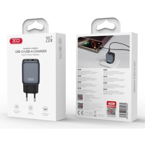 Зарядное устройство XO L154 USB-C PD20W + USB-A QC3.0 Black (L154.black)