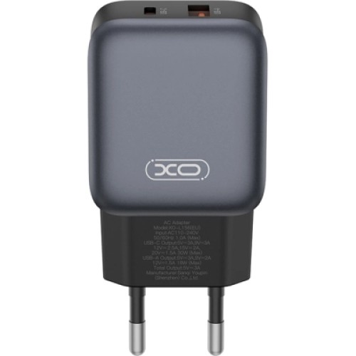 Зарядное устройство XO L156 USB-C PD30W + USB-A QC3.0 Black (L156.black)