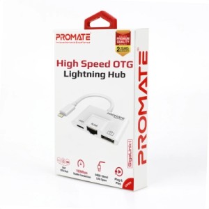 Адаптер Lightning to RJ45 Ethernet + USB 3.0 OTG + Lightning Promate (gigalink-i.white)
