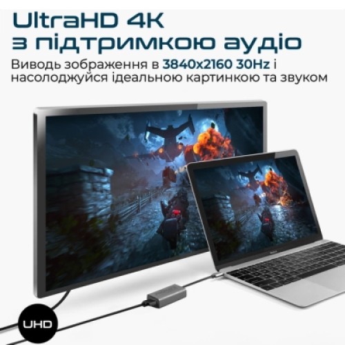 Переходник USB-C to HDMI 4K30Hz grey Promate (medialink-h1.grey)