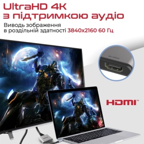 Переходник USB-C to 2xHDMI 4K Promate (medialink-h2.grey)