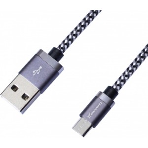 Дата кабель USB 2.0 AM to Micro 5P 1.0m 3A silver black Grand-X (FM07SB)
