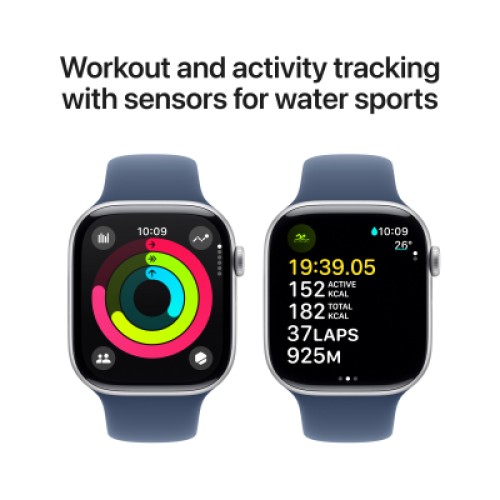 Смарт-часы Apple Watch Series 10 GPS + Cellular 42mm Silver Aluminium Case with Denim Sport Band - S/M (MWX33QH/A)
