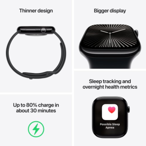 Смарт-часы Apple Watch Series 10 GPS + Cellular 46mm Jet Black Aluminium Case with Black Sport Band - S/M (MWY33QH/A)