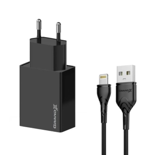 Зарядное устройство Grand-X CH03LTB USB + cable USB to Lightning 10.5W Black (CH-03LTB)