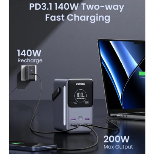 Батарея универсальная Ugreen 48000mAh 300W PD/3.1, зарядка 140W, Led лампа (25286)