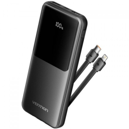 Батарея универсальная Vention 10000mAh 22.5W 3A PD, Built-in USB-C+Lightning Cables, Black (FHOB0)