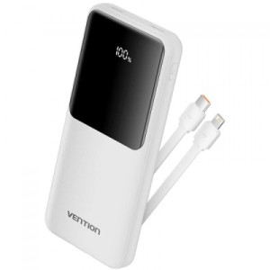 Батарея універсальна Vention 10000mAh 22.5W 3A PD, Built-in USB-C+Lightning Cables, White (FHOW0)