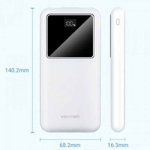 Батарея универсальная Vention 10000mAh 22.5W 3A PD, QC/3.0, LED Display, White (FHKW0)