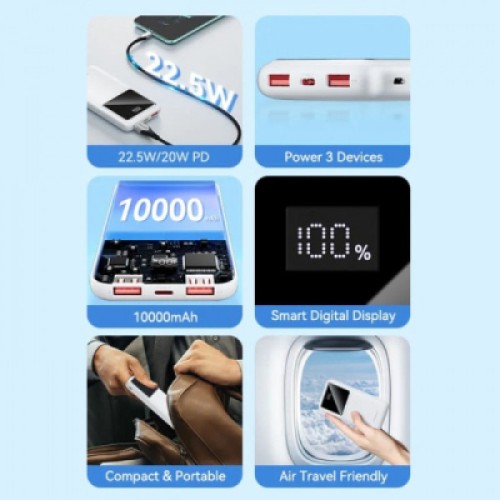 Батарея универсальная Vention 10000mAh 22.5W 3A, PD, QC/3.0, LED Display, Black (FHKB0)