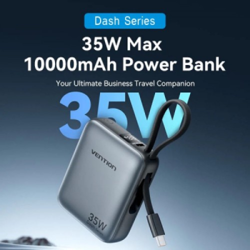 Батарея универсальная Vention 10000mAh 35W 3A PD, Type-C in/out, Built-in USB-C Cable, LED Display,Gray (FHEH0)