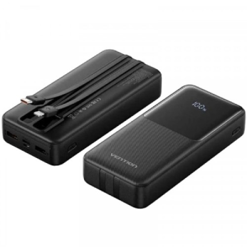 Батарея универсальная Vention 20000mAh 22.5W 3A PD, Built-in USB-C+Lightning Cables, Black (FHPB0)