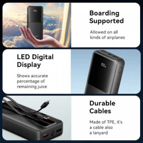 Батарея универсальная Vention 20000mAh 22.5W 3A PD, Built-in USB-C+Lightning Cables, Black (FHPB0)