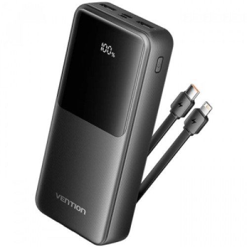 Батарея универсальная Vention 20000mAh 22.5W 3A PD, Built-in USB-C+Lightning Cables, Black (FHPB0)