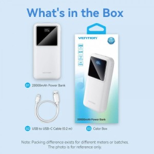 Батарея универсальная Vention 20000mAh 22.5W 3A, PD, QC/3.0, LED Display, White (FHLW0)