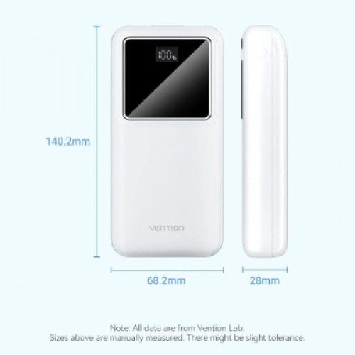 Батарея универсальная Vention 20000mAh 22.5W 3A, PD, QC/3.0, LED Display, White (FHLW0)