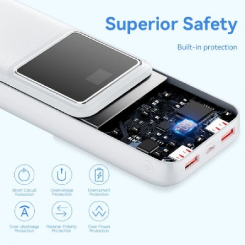 Батарея универсальная Vention 20000mAh 22.5W 3A, PD, QC/3.0, LED Display, White (FHLW0)