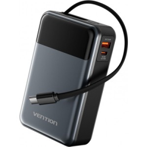 Батарея универсальная Vention 20000mAh 65W 3A PD, QC/3.0, USB-A, Type-C OUT, with Built-in USB-C Cable, LED Display (FHYB0)