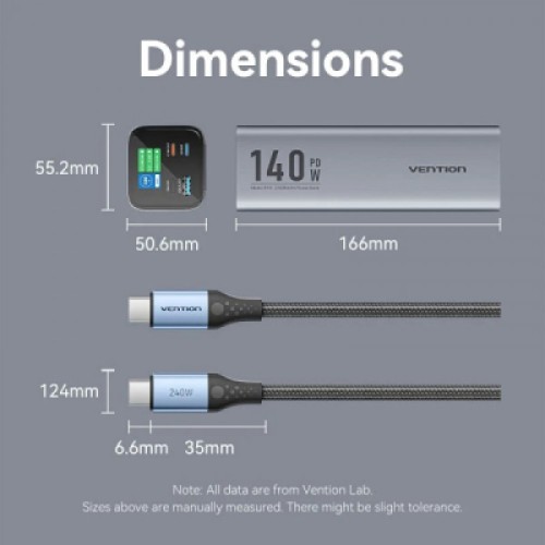 Батарея универсальная Vention 27000mAh 140W 5A PD, QC/3.0, 2xUSB-C, USB-A, LED Display, Gray (FHVH0)