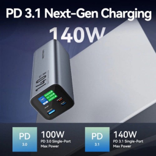 Батарея универсальная Vention 27000mAh 140W 5A PD, QC/3.0, 2xUSB-C, USB-A, LED Display, Gray (FHVH0)