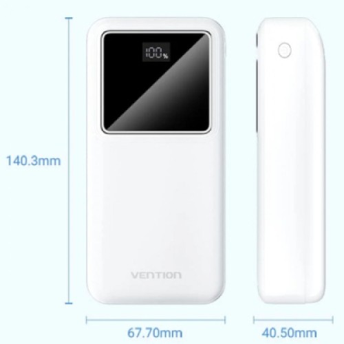Батарея универсальная Vention 30000mAh 22.5W 3A, PD, QC/3.0, LED Display, White (FHMW0)