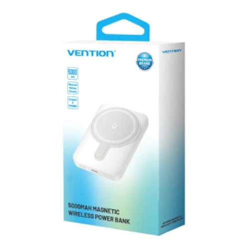 Батарея универсальная Vention Magnetic Wireless 5000mAh 20W 3A, PD USB-C, Light Indicator, White (FHSW0)