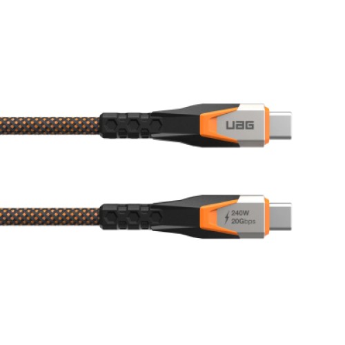 Дата кабель USB-C to USB-C 0.75m v3.2 240W Rugged double braided nylon black+orange UAG (9B4415114097)