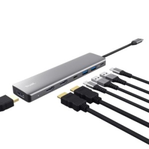Концентратор Trust USB-C 7-in1 2xUSB-А 3.2/2xUSB-С/2xHDMI/DP aluminiu 0.16m grey (25661_TRUST)