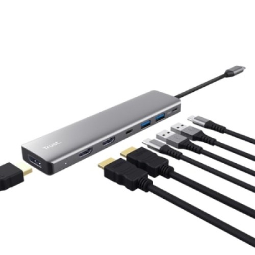 Концентратор Trust USB-C 7-in1 2xUSB-А 3.2/2xUSB-С/2xHDMI/DP aluminiu 0.16m grey (25661_TRUST)