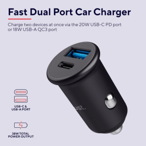 Зарядное устройство Trust USB-C PD25W + USB QC12W 37W Black (25197_TRUST)