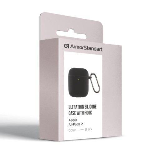 Чехол для наушников Armorstandart Ultrathin Silicone Case With Hook для Apple AirPods 2 Black (ARM59679)