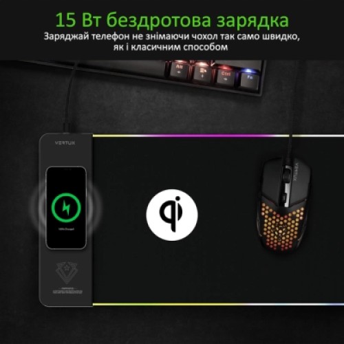 Коврик для мышки Vertux RaftPad-Qi з бездротовою зарядкою 15 Вт Black (raftpad-qi.black)