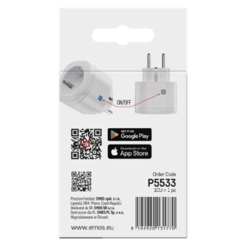 Умная розетка WIFI P5533 GoSmart, ZigBee 3.0, IP44 EMOS (P5533)