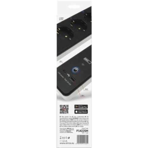 Сетевой удлинитель EMOS P1422SM 2m 4 роз. 1xUSB-A 1xUSB-C Wi-Fi 1,5мм2 (P1422SM)