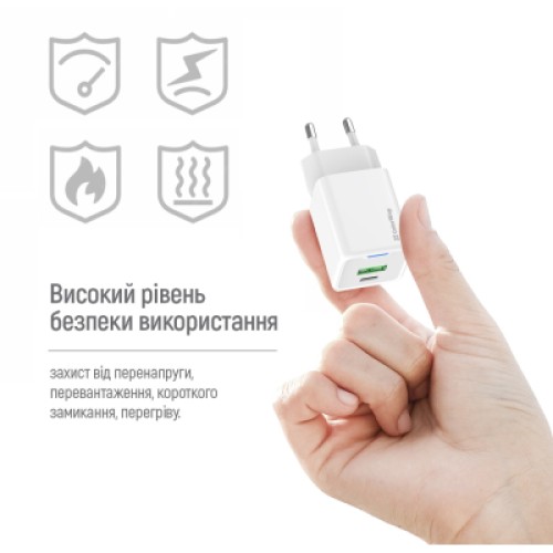 Зарядное устройство ColorWay C101A GaN Mini 20W PD PPS USB-C + USB-A QC4.0 + cable USB-C to USB-C black (CW-CHS062PDC-WT)