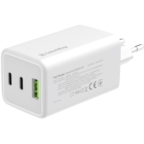 Зарядное устройство ColorWay C101B GaN Mini 100W PD PPS 2xUSB-C + USB-A white (CW-CHS061PD-WT)