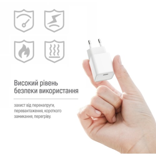 Зарядное устройство ColorWay C101C GaN Mini 20W PD PPS USB-C white (CW-CHS059PD-WT)