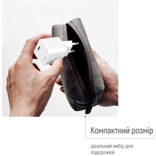 Зарядное устройство ColorWay C101D GaN Mini 20W PD PPS USB-C + cable USB-C to Lightning white (CW-CHS059PDL-WT)