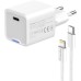 Зарядное устройство ColorWay C101D GaN Mini 20W PD PPS USB-C + cable USB-C to Lightning white (CW-CHS059PDL-WT)